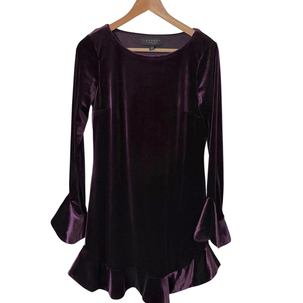 Laundry by Shelli Segal Dress Womens 2 Purple Exc. Velvet‎ Ruffle Bell Sleeve
